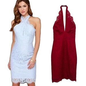 Keepsake The Label, Revolve - “High Roads” Lace Halter Dress - NWT, SZ S, Red